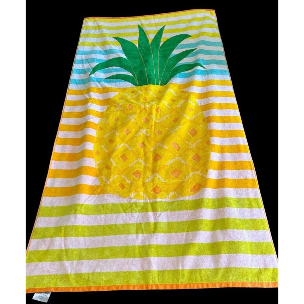 Beach Towel~Loft BY LOFTEX 34" X 62" PINEAPPLE Whimsical Bold Colorful EUC